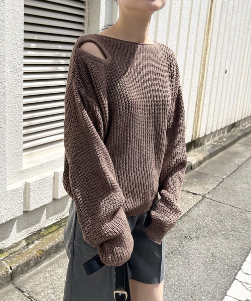 Jewelobe(ジュエローブ)の「カットアウト片畦ニットプルオーバー(ニット/セーター・レディース・杢グレー/ブラック/ブラウン・FREE)」の17枚目の写真