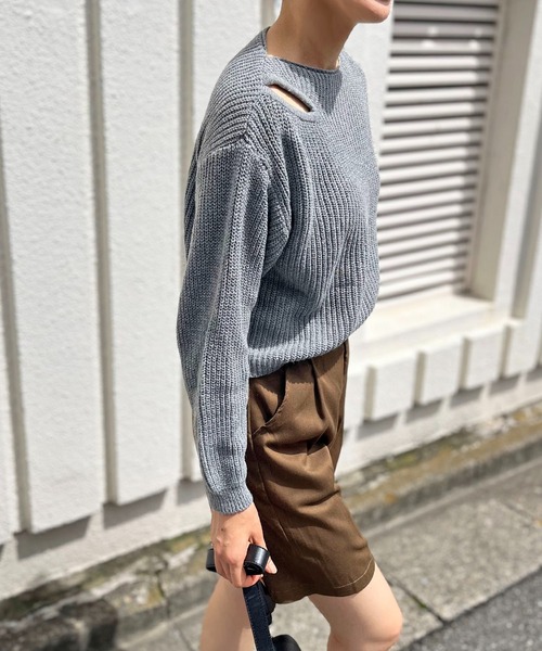 Jewelobe(ジュエローブ)の「カットアウト片畦ニットプルオーバー(ニット/セーター・レディース・杢グレー/ブラック/ブラウン・FREE)」の21枚目の写真