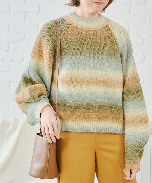 acro（アクロ）の「グラデーションボリュームスリーブニット/AC1471（ニット/セーター・レディース・オレンジ/グリーン/イエロー・ﾌﾘ-）」の14枚目の写真