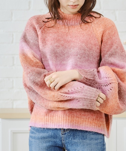 acro（アクロ）の「グラデーションボリュームスリーブニット/AC1471（ニット/セーター・レディース・オレンジ/グリーン/イエロー・ﾌﾘ-）」の8枚目の写真