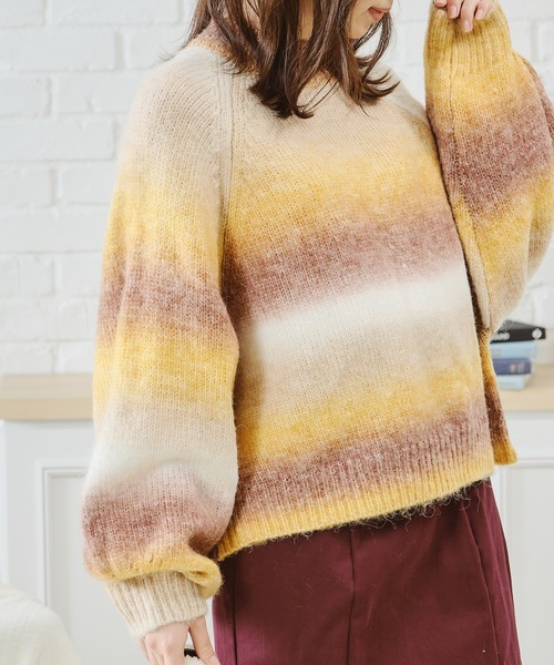 acro（アクロ）の「グラデーションボリュームスリーブニット/AC1471（ニット/セーター・レディース・オレンジ/グリーン/イエロー・ﾌﾘ-）」の10枚目の写真