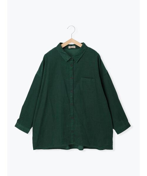 Samansa Mos2（サマンサ モスモス）の「細コーデュロイゆるシャツ（シャツ/ブラウス・レディース・ダークブラウン/ネイビー/レッド/グリーン/キナリ/マスタード・ﾌﾘ-）」の4枚目の写真