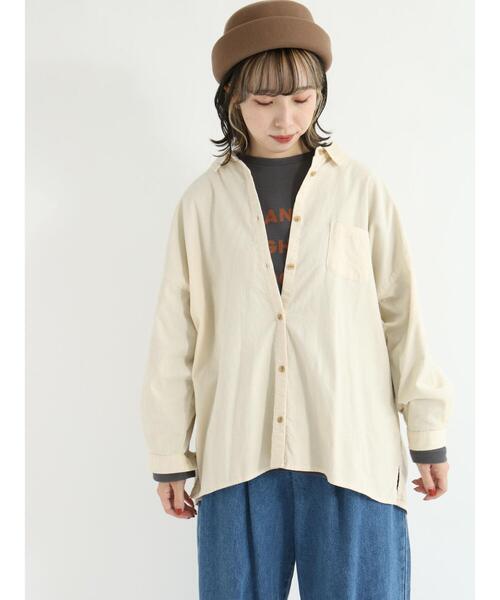 Samansa Mos2（サマンサ モスモス）の「細コーデュロイゆるシャツ（シャツ/ブラウス・レディース・ダークブラウン/ネイビー/レッド/グリーン/キナリ/マスタード・ﾌﾘ-）」の7枚目の写真