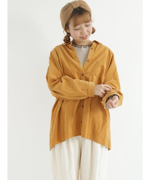 Samansa Mos2（サマンサ モスモス）の「細コーデュロイゆるシャツ（シャツ/ブラウス・レディース・ダークブラウン/ネイビー/レッド/グリーン/キナリ/マスタード・ﾌﾘ-）」の10枚目の写真