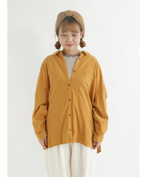 Samansa Mos2（サマンサ モスモス）の「細コーデュロイゆるシャツ（シャツ/ブラウス・レディース・ダークブラウン/ネイビー/レッド/グリーン/キナリ/マスタード・ﾌﾘ-）」の11枚目の写真