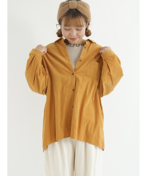 Samansa Mos2（サマンサ モスモス）の「細コーデュロイゆるシャツ（シャツ/ブラウス・レディース・ダークブラウン/ネイビー/レッド/グリーン/キナリ/マスタード・ﾌﾘ-）」の5枚目の写真