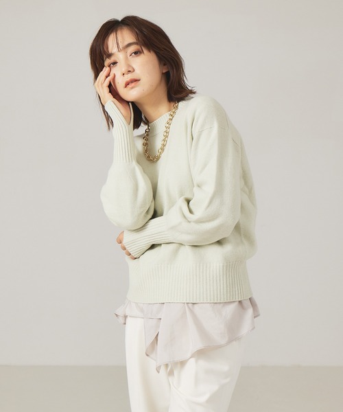 qualite（カリテ）の「ウールクルーネックニット（ニット/セーター・レディース・モカ/ピンク/ライム・フリー）」の3枚目の写真