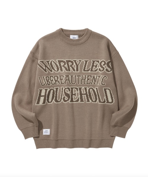 LIBERE（リベーレ）の「LIBERE リベーレ / W.L KNIT スローガンニット ビッグシルエットセーター / 225297-225298（ニット/セーター・メンズ・ブラック/ブラウン・SMALL/MEDIUM/LARGE）」の2枚目の写真