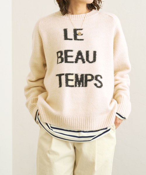 B.C STOCK(ベーセーストック)の「インターシャロゴクルーネック(ニット/セーター・レディース・ブラック/ブルー/アイボリー・FREE)」の4枚目の写真