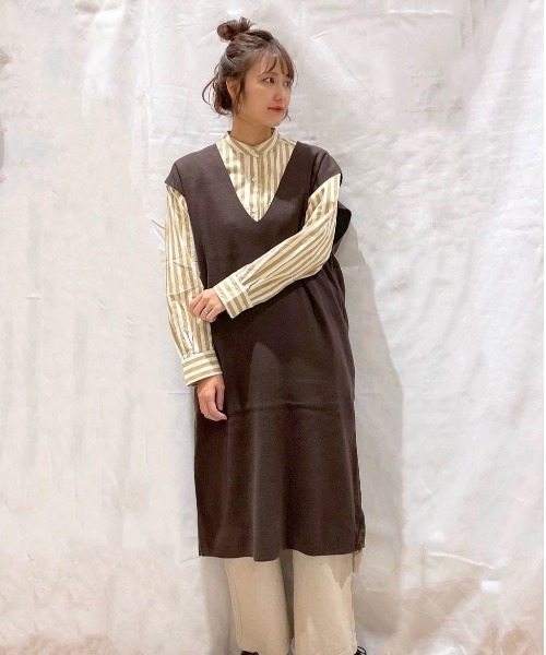 studio CLIP(スタディオクリップ)の「12ゲージラクリルニットジャンパースカート(ジャンパースカート・レディース・ブラック/ライトグレー/ブラウン・FREE)」の3枚目の写真