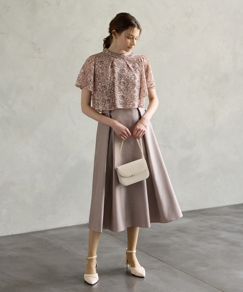 AIMER 美品 2way レーストップス付 フレアドレス 結婚式 お呼ばれ 楽天市場】レースブラウス付きシャンタンフィット＆フレアドレス