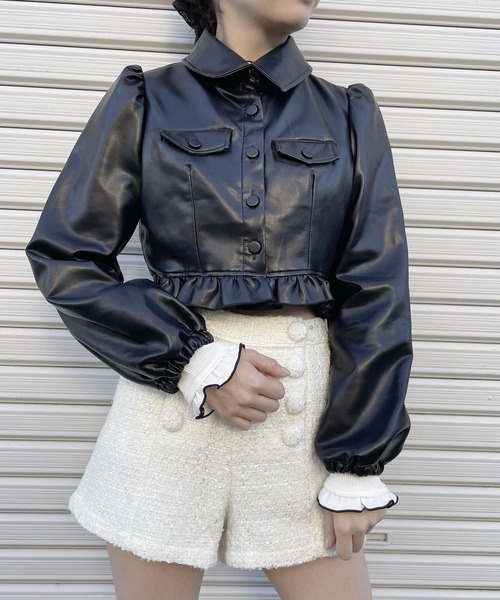 lilLilly（リルリリー）の「レザーショートジャケット（その他アウター・レディース・ピンク/ブルー/ブラック・FREE）」の4枚目の写真