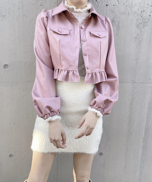 lilLilly（リルリリー）の「レザーショートジャケット（その他アウター・レディース・ピンク/ブルー/ブラック・FREE）」の6枚目の写真