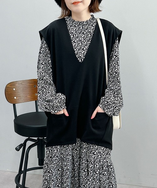 un dix cors（アンディコール）の「甘くなりすぎない　花柄デシンティアードワンピース（ワンピース・レディース・レッド/ブラック・FREE）」の7枚目の写真