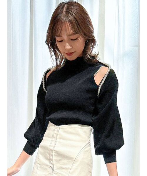 dazzlin（ダズリン）の「パールレイヤードニットトップス（ニット/セーター・レディース・グレー/ピンク/ブラック・FREE）」の4枚目の写真