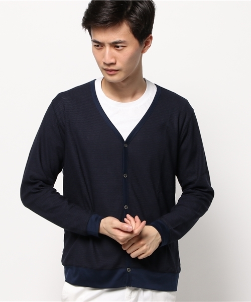 ivory court（アイボリーコート）の「リンクス コンビスムース カーディガン（カーディガン/ボレロ・メンズ・ホワイト/ネイビー・38/40）」の2枚目の写真