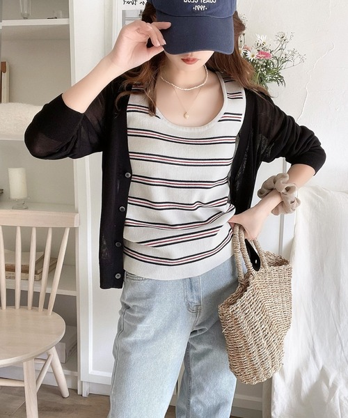 Java（ジャバ）の「《JaVa ジャバコラボ》レトロな雰囲気漂う。 2wayボーダーニットタンク（タンクトップ・レディース・ブラウン/オフホワイト/ブラック/ベージュ/オリーブ・X-LARGE/SMALL/MEDIUM/LARGE）」の21枚目の写真