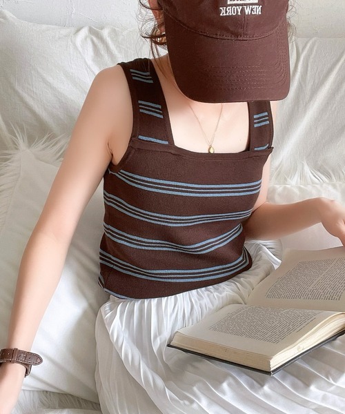 Java（ジャバ）の「《JaVa ジャバコラボ》レトロな雰囲気漂う。 2wayボーダーニットタンク（タンクトップ・レディース・ブラウン/オフホワイト/ブラック/ベージュ/オリーブ・X-LARGE/SMALL/MEDIUM/LARGE）」の22枚目の写真