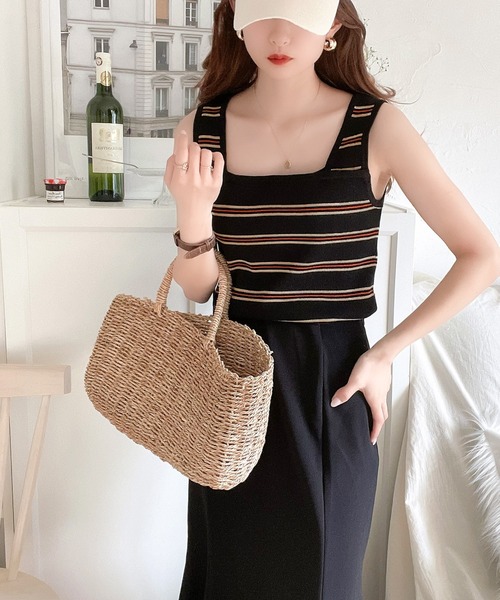 Java（ジャバ）の「《JaVa ジャバコラボ》レトロな雰囲気漂う。 2wayボーダーニットタンク（タンクトップ・レディース・ブラウン/オフホワイト/ブラック/ベージュ/オリーブ・X-LARGE/SMALL/MEDIUM/LARGE）」の8枚目の写真