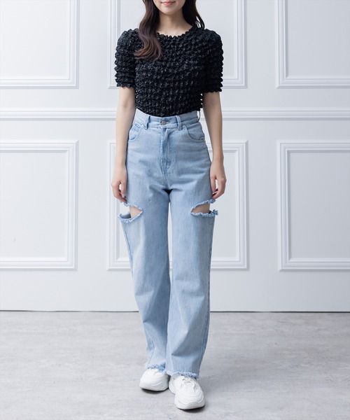 clear（クリア）の「ポップコーン半袖トップス （Tシャツ/カットソー・レディース・グリーン/イエロー/ブラック/サックスブルー/オフホワイト・F）」の17枚目の写真