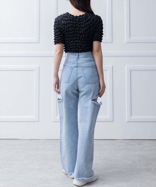 clear（クリア）の「ポップコーン半袖トップス （Tシャツ/カットソー・レディース・グリーン/イエロー/ブラック/サックスブルー/オフホワイト・F）」の21枚目の写真