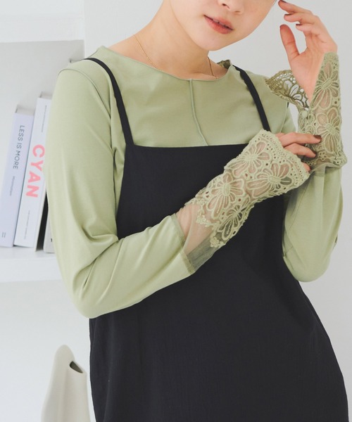 Crisp（クリスプ）の「レースカフメロウTシャツ（Tシャツ/カットソー・レディース・グリーン/アイボリー/マスタード/ピンク・FREE）」の3枚目の写真