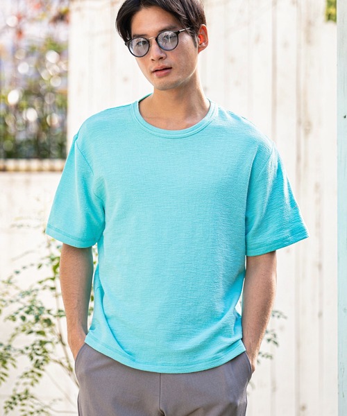 CALL&RESPONSE(コールアンドレスポンス)の「mt8234-メランジ-クルーネック半袖プルオーバー(Tシャツ/カットソー・メンズ・ホワイト/ブラック/ミント/パープル/グレイッシュベージュ・5/4/2/1)」の1枚目の写真