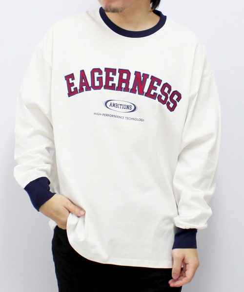 SHISKY（シスキー）の「袖リブプリント　ちょいBIGロンT（Tシャツ/カットソー・メンズ・ブラック/ホワイト系/ホワイト系1/杢グレー/オフホワイト/ネイビー/ベージュ/ブラック系/ブラック系1・M/L/XL）」の3枚目の写真