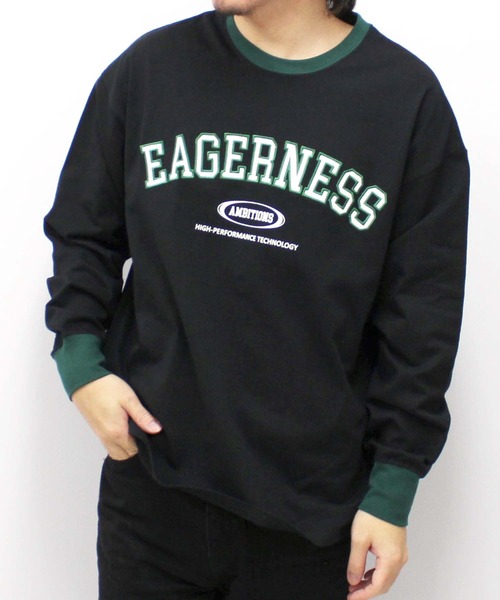 SHISKY（シスキー）の「袖リブプリント　ちょいBIGロンT（Tシャツ/カットソー・メンズ・ブラック/ホワイト系/ホワイト系1/杢グレー/オフホワイト/ネイビー/ベージュ/ブラック系/ブラック系1・M/L/XL）」の6枚目の写真