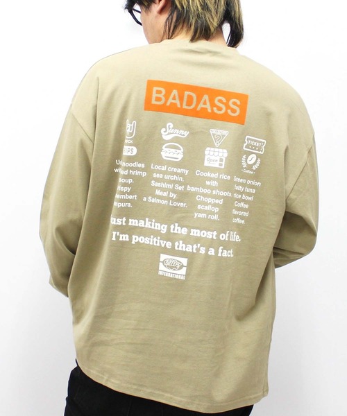 SHISKY（シスキー）の「袖リブプリント　ちょいBIGロンT（Tシャツ/カットソー・メンズ・ブラック/ホワイト系/ホワイト系1/杢グレー/オフホワイト/ネイビー/ベージュ/ブラック系/ブラック系1・M/L/XL）」の8枚目の写真