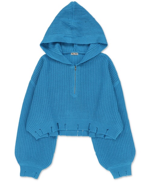 SPINNS（スピンズ）の「ショート丈 アクリルジップフード ニットパーカー（ニット/セーター・レディース・ブラック/アイボリー/ブルー/グリーン・ONESIZE）」の4枚目の写真