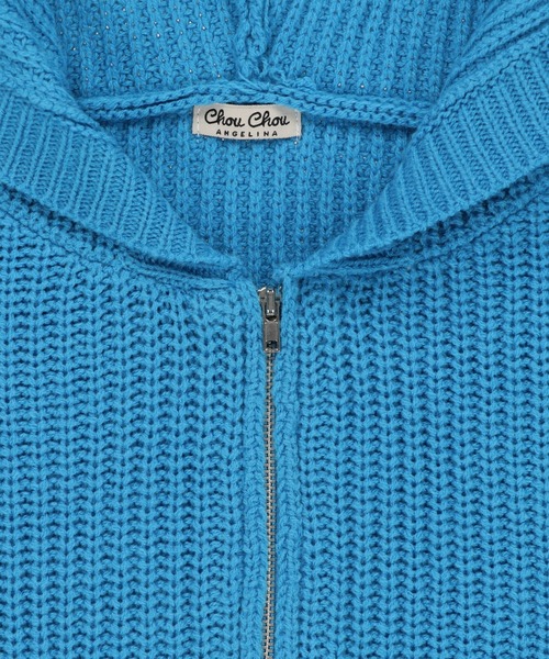 SPINNS（スピンズ）の「ショート丈 アクリルジップフード ニットパーカー（ニット/セーター・レディース・ブラック/アイボリー/ブルー/グリーン・ONESIZE）」の6枚目の写真