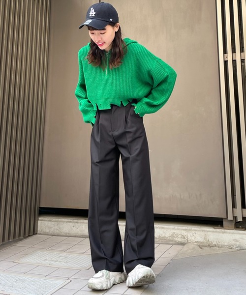 SPINNS（スピンズ）の「ショート丈 アクリルジップフード ニットパーカー（ニット/セーター・レディース・ブラック/アイボリー/ブルー/グリーン・ONESIZE）」の12枚目の写真