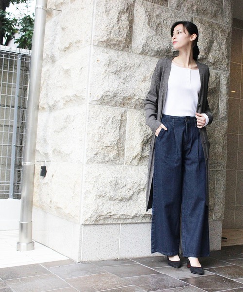 atONE(アットワン)の「atONE ウエストタックハイウエストワイドデニムパンツ(デニムパンツ・レディース・ネイビー/ワンウォッシュ・M/L/3L/LL/4L)」の8枚目の写真