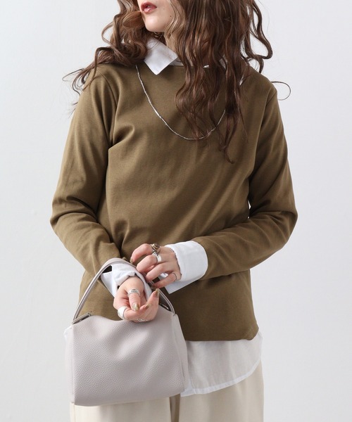 atONE(アットワン)の「atONE コットンフライスボートネックTシャツ 長袖(Tシャツ/カットソー・レディース・杢グレー/ブラック/グレイッシュベージュ/チェリーレッド/ホワイト/チャコールグレー/グレイッシュブルー/ネイビー/カーキ・L/3L/LL/4L/M)」の6枚目の写真