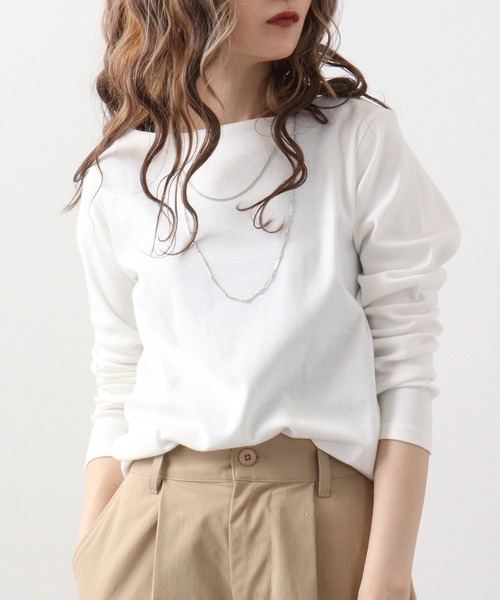atONE(アットワン)の「atONE コットンフライスボートネックTシャツ 長袖(Tシャツ/カットソー・レディース・杢グレー/ブラック/グレイッシュベージュ/チェリーレッド/ホワイト/チャコールグレー/グレイッシュブルー/ネイビー/カーキ・L/3L/LL/4L/M)」の12枚目の写真