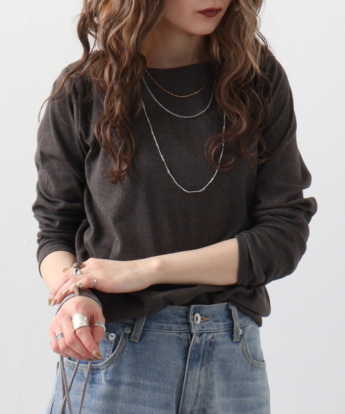 atONE(アットワン)の「atONE コットンフライスボートネックTシャツ 長袖(Tシャツ/カットソー・レディース・杢グレー/ブラック/グレイッシュベージュ/チェリーレッド/ホワイト/チャコールグレー/グレイッシュブルー/ネイビー/カーキ・L/3L/LL/4L/M)」の20枚目の写真