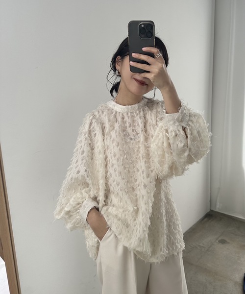 ブラウス シャツ シアージャカードブラウス / Sheer Jacquard Blouse レディース FILLOU ブラウス シャツ フラワージャガードシアーシャツ