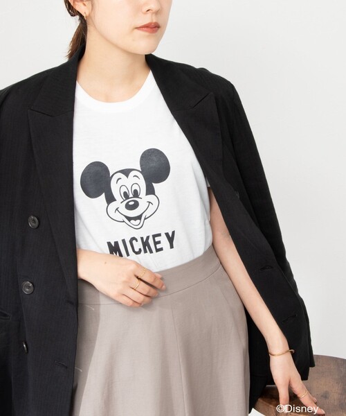 NOLLEY’S(ノーリーズ)の「◇【WEB限定】MICKEY レトロ FACE Tシャツ(Tシャツ/カットソー・レディース・グレー/ホワイト/チャコールグレー・M)」の1枚目の写真