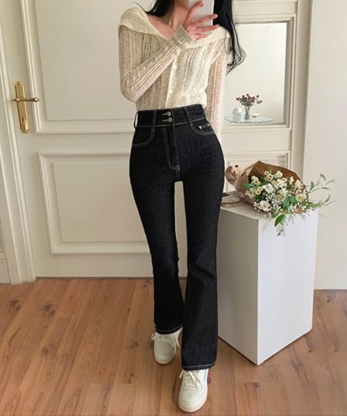 BEIDELLI（ベイデリー）の「[BELLIDE MADE] ハイウエストステッチブーツカットデニムパンツ（デニムパンツ・レディース・ブラック・MEDIUM/LARGE）」の12枚目の写真