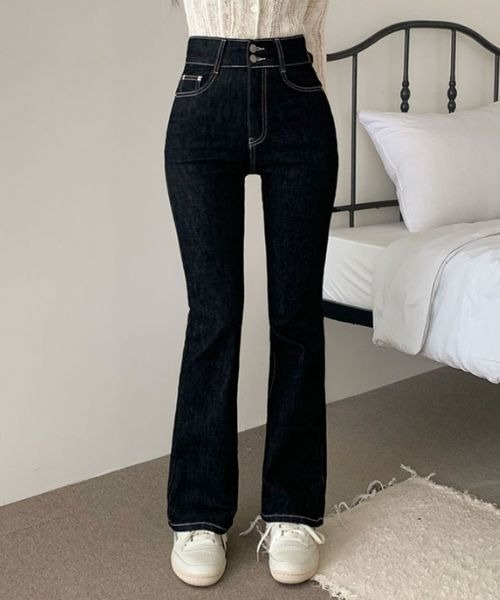 BEIDELLI（ベイデリー）の「[BELLIDE MADE] ハイウエストステッチブーツカットデニムパンツ（デニムパンツ・レディース・ブラック・MEDIUM/LARGE）」の2枚目の写真