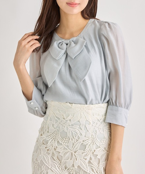 tocco closet（トッコ　クローゼット）の「りぼん付きシャイニーシアーブラウス（シャツ/ブラウス・レディース・アイボリー/グレー系その他・M）」の8枚目の写真