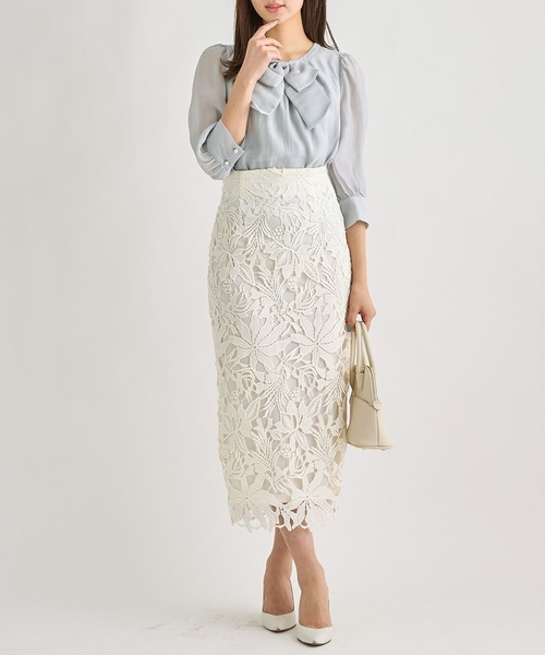 tocco closet（トッコ　クローゼット）の「りぼん付きシャイニーシアーブラウス（シャツ/ブラウス・レディース・アイボリー/グレー系その他・M）」の3枚目の写真