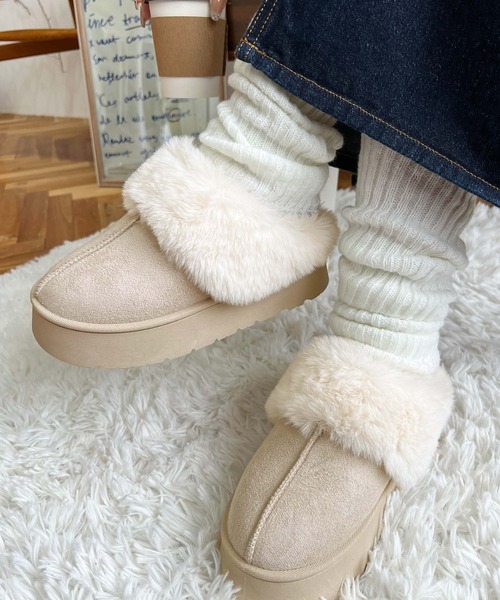 moment+（モーメントプラス）の「【累計販売数1万足突破！】フェイクムートンスリッポン（スリッポン・レディース・モカ/アイボリー/ブラック/キャメル・L/LL/S/M）」の5枚目の写真
