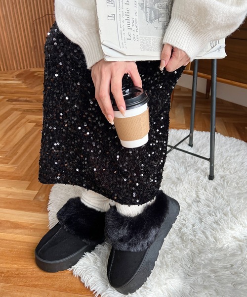 moment+（モーメントプラス）の「【累計販売数1万足突破！】フェイクムートンスリッポン（スリッポン・レディース・モカ/アイボリー/ブラック/キャメル・L/LL/S/M）」の22枚目の写真