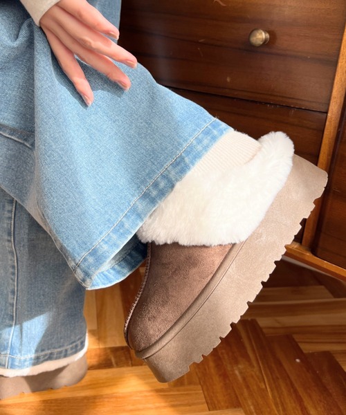 moment+（モーメントプラス）の「【累計販売数1万足突破！】フェイクムートンスリッポン（スリッポン・レディース・モカ/アイボリー/ブラック/キャメル・L/LL/S/M）」の9枚目の写真