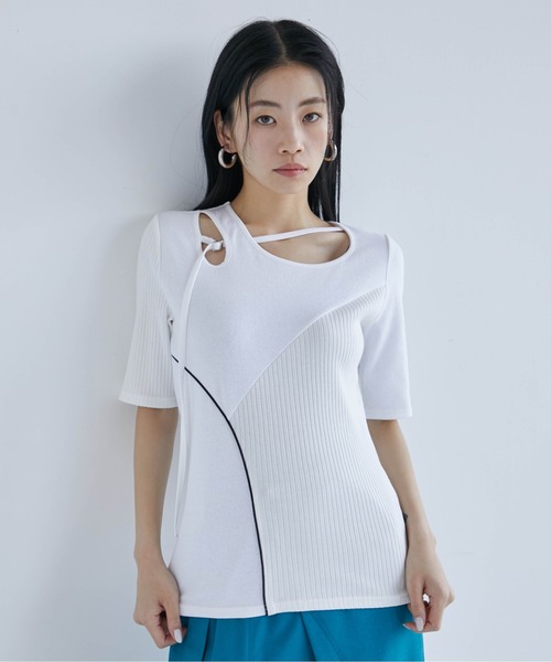 【洗える】アシメトリープリントカットソー 洗える】アシメトリープリントカットソー(カットソー・Tシャツ