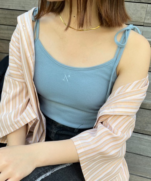nemne store(ネンネストア)の「【紐調節可】ワンポイント刺繍カップ付きリボンキャミソール(キャミソール・レディース・ピンク/アイボリー/ブラック/ブルー・フリー)」の3枚目の写真