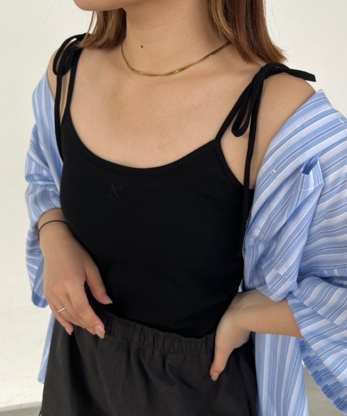 nemne store(ネンネストア)の「【紐調節可】ワンポイント刺繍カップ付きリボンキャミソール(キャミソール・レディース・ピンク/アイボリー/ブラック/ブルー・フリー)」の11枚目の写真