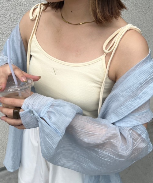 nemne store(ネンネストア)の「【紐調節可】ワンポイント刺繍カップ付きリボンキャミソール(キャミソール・レディース・ピンク/アイボリー/ブラック/ブルー・フリー)」の6枚目の写真